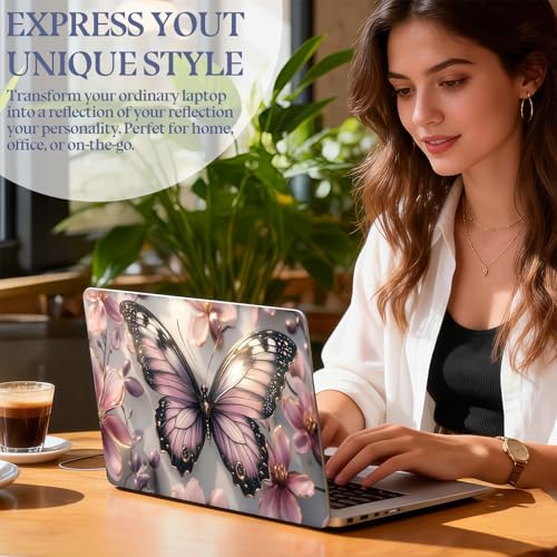 Universal Laptop Skin Sticker Decal,15.6 Inch Laptop Vinyl Cover for 13" 14" 15.6" Laptop,Scratch-Resistant Waterproof Protector Wrap,Reusable with Wrist Pads,Lilac Gilded Butterfly - color: Lilac Gilded Butterfly