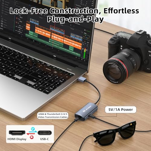 HDMI to USB C Adapter 4K@60Hz for AR Glasses, HDMI Male to USB C Female for XREAL One/Air 2 Pro, VITURE Pro, RayNeo Air 2s, Rokid Max, Switch 2/1, Steam Deck, PS5/4, Xbox, ROG Ally, Portable Monitor