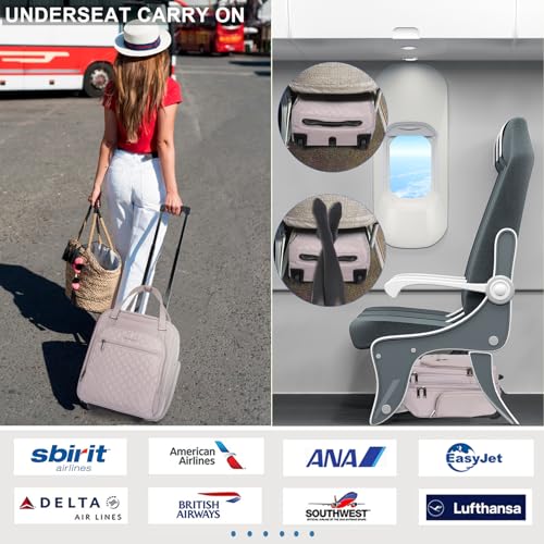 EMPSIGN Underseat Carry On Wheeled - 16" Carry on Bag with Wheels Multi-functional Lightweight Rolling Bag Overnight Weekender Small Suitcase for Women Men Travel Business, Dusty Pink - color: Dusty Pink