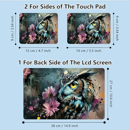Universal Laptop Skin Sticker with 2 Wrist Pad Skins, Waterproof Scratch Resistant Vinyl Laptop Cover Decal, Cut to Fit for 11–15.6 Inch MacBook HP Dell Lenovo, Flower Owl - color: Flower Owl