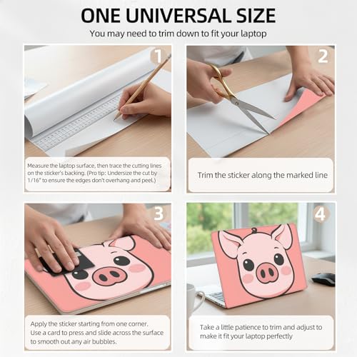 Minimalist Pink Pig Face Universal Laptop Skin Sticker 3PCS, Protective Decal Trim-to-Fit 11.6" 13.3" 14" 15.6" Laptop Vinyl Cover, Removable Anti-Scratch Computer Decal Protector - color: Minimalist Pink Pig Face