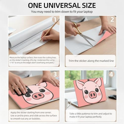 Minimalist Pink Pig Face Universal Laptop Skin Sticker 3PCS, Protective Decal Trim-to-Fit 11.6" 13.3" 14" 15.6" Laptop Vinyl Cover, Removable Anti-Scratch Computer Decal Protector - color: Minimalist Pink Pig Face