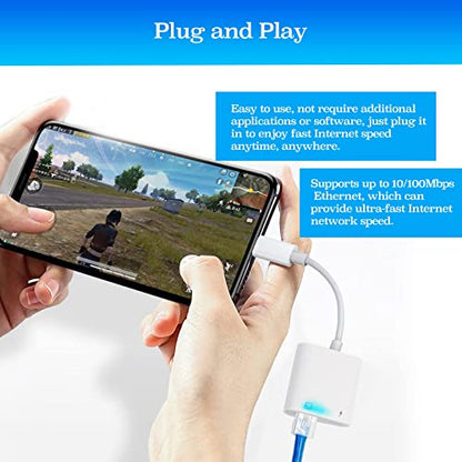 USB-C Ethernet Adapter with Charging - Portable LAN Network Adapter Compatible for iPhone 15 Pro/Max/Plus, MacBook Pro/Air 2018, Samsung, iPad and More