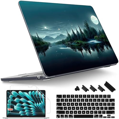 Tuiklol for MacBook Air 13 inch Case M5 2026 M4 2025 M3 2024 M2 2022 Release Model A3449 A3240 A3113 A2681,Plastic Hard Shell Cover for MacBook Air 13.6 with Touch ID, Night Dark Forest - color: Winter flower