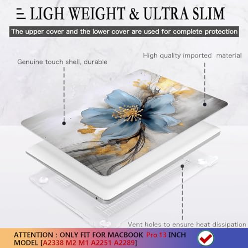 CISSOOK Compatible with MacBook Pro 13 inch 2025-2020 Release Model M2 M1 | 4in1 Set Plastic Hard Shell Case&Keyboard Cover&Screen Protector A2338 A2251 A2289 with Touch Bar, , Retro Golden Floral - color: Pro 13inch-Retro Golden Floral