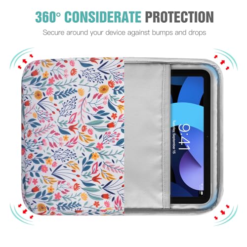 TiMOVO 9-11" Tablet Sleeve Bag Carrying Case with Strap, Flowers | Fits iPad A16 11", Pad Air 11/5th & 4th 10.9", 10th Gen/10.2", Galaxy Tab A11 Plus, Multi-Pocket, Handle, Padded Protection - color: Flowers, size: 9-11