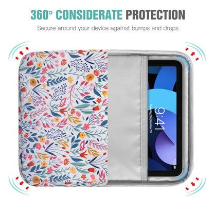 TiMOVO 9-11" Tablet Sleeve Bag Carrying Case with Strap, Flowers | Fits iPad A16 11", Pad Air 11/5th & 4th 10.9", 10th Gen/10.2", Galaxy Tab A11 Plus, Multi-Pocket, Handle, Padded Protection - color: Flowers, size: 9-11