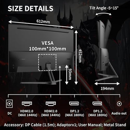 SANSUI 27 Inch WQHD 2560X1440 Curved Gaming Monitor, 180Hz MPRT 1ms Computer Monitor,HDMI2.0 * 2, DP1.2 * 2, Freesync, Curved 1500R, 5000:1 Contrast Ratio, 120% sRGB,HDR(ES-G27C1Q DP Cable Included) - size: 27