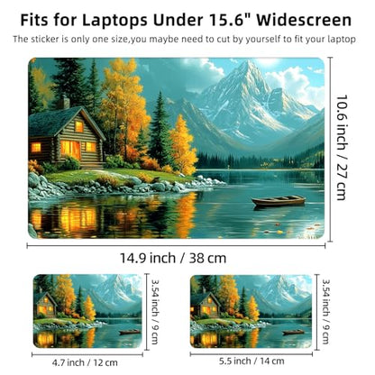 Aesthetic Laptop Skin Cover,12-15.6 Inch Universal Vinyl Sticker Decal,Mountain Lake Cabin Waterproof Scratch-Resistant Notebook Wrap,Removable Residue-Free Protector - color: Mountain Lake Cabin