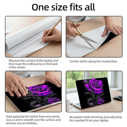 Aesthetic Laptop Skin Sticker, Purple Roses on Black Waterproof Vinyl Laptop Decal, Removable Bubble Free, Reusable Protective Cover for 13 14 15 15.6 Inch - color: Purple Roses on Black