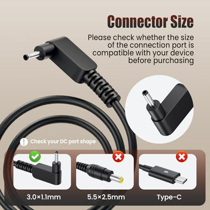 VUOHOEG 65W Chromebook Charger Compatible with Acer C720 C740 CB3-431 CB3-532 CB5-571 C910, Spin 3/5, Switch Alpha 12, Aspire R13 R15 – 3.0x1.1mm Replacement with US Power Cord