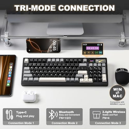 YUNZII IF99 96% Wireless Mechanical Keyboard (Black, Cocoa Cream V2) | QMK/VIA Keyboard with LCD Display,Custom Magnetic Badge,8000mAh Battery,Hot Swap Gasket,RGB,for Gaming/Mac/Win - color: Black, size: Cocoa Cream V2 Switch