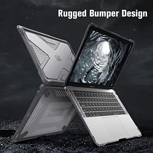 Fintie Case for MacBook Air 13 Inch A2337 (M1) / A2179 / A1932 (2018-2021 2022 Release) - Heavy Duty Hard Shell Cover with TPU Bumper for MacBook Air 13 Retina Display with Touch ID, Gray - color: Gray
