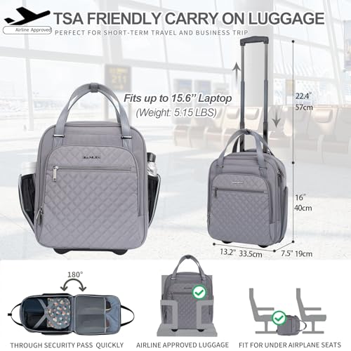 EMPSIGN Underseat Carry On Wheeled - 16" Carry on Bag with Wheels Multi-functional Lightweight Rolling Bag Overnight Weekender Small Suitcase for Women Men Travel Business, Dark Grey - color: Dark Grey