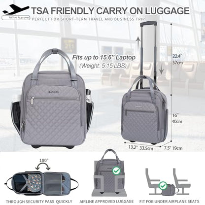 EMPSIGN Underseat Carry On Wheeled - 16" Carry on Bag with Wheels Multi-functional Lightweight Rolling Bag Overnight Weekender Small Suitcase for Women Men Travel Business, Dark Grey - color: Dark Grey