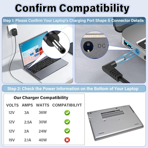12V 3A Laptop Charger Replacement Fit for Naclud X15 15.6 Inch 15.6" Laptop | Power Cord AC Adapter Fit for Naclud-X15 15.6" Laptop Quad-Core Celeron N5095, Power Supply for FUNYET Duetbook 14 NY-01