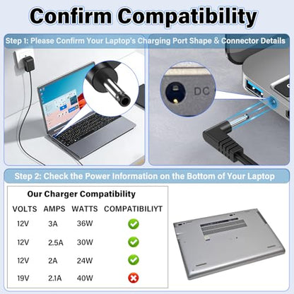 12V 3A Laptop Charger Replacement Fit for Naclud X15 15.6 Inch 15.6" Laptop | Power Cord AC Adapter Fit for Naclud-X15 15.6" Laptop Quad-Core Celeron N5095, Power Supply for FUNYET Duetbook 14 NY-01