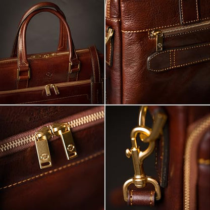 Time Resistance Leather Briefcase - Italian Handmade Leather Laptop Bag - Briefcase for Men and Women - Computer Bag - color: Brown