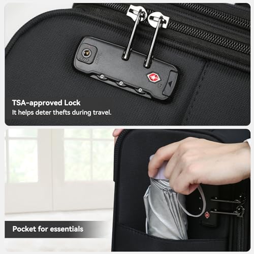 16 Inch Underseat Carry on Luggage With Wheels Soft side Lightweight Business Travel Small Suitcases Bag with TSA lock for Airlines,Men Women, Pilots Crew,Black - color: Black, size: Underseat 16 inch