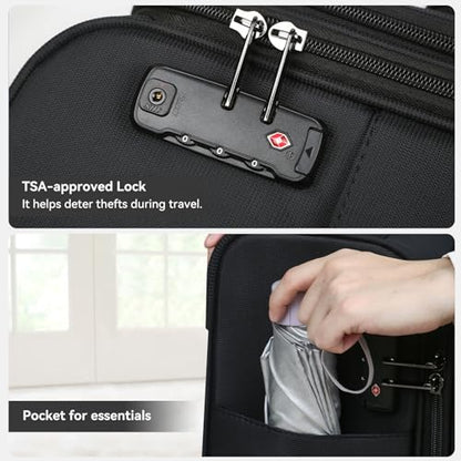 16 Inch Underseat Carry on Luggage With Wheels Soft side Lightweight Business Travel Small Suitcases Bag with TSA lock for Airlines,Men Women, Pilots Crew,Black - color: Black, size: Underseat 16 inch