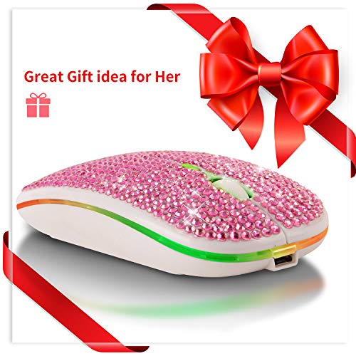 Bluetooth Mouse,Bling Dazzling 2.4GHz Rechargeable Wireless Mouse Slim Mouse with USB Receiver, Compatible with Notebook, PC, Laptop, Computer, MacBook,Great Present idea for Her (Pink) - color: Pink