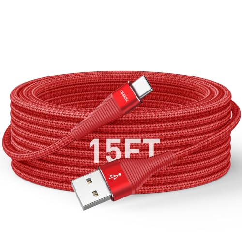 Extra Long USBA to USBC Cable 15FT, Type C Charger Fast Charging Cord USB C | Heavy Duty USB C Charging Cable for iPhone 17 16 15, iPad Pro, Air, Mini, Samsung S25, Pixel 8a 10a, Moto Razr 40 50, G - Red - color: Red, size: 15 FT - 1 Pack, style: USB A to