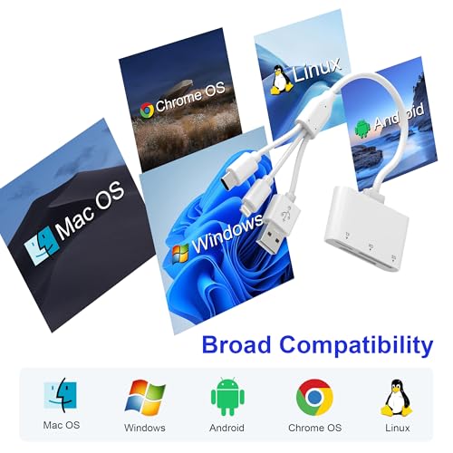 XD Card Reader, 3-in-1 SD/TF/XD Card Adapter - Lightning + USB A + USB C SD Card Reader Plug & Play, OTG Memory Card Reader for iPhone 17/16/15/14/iPad/PC/Android