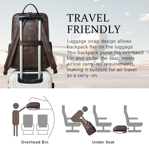 17 inch Laptop Backpack for Women, Leather Computer Backpack Purse - color: Coffee