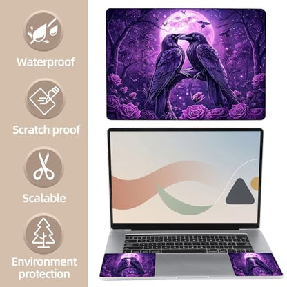 Universal Laptop Skin Sticker for 12/13/14/15.6 Inch Laptops, Reusable Vinyl Laptop Decal Cover, Waterproof Scratch Resistant Notebook Skin with 2 Wrist Pads,Purple Ravens - color: Purple Ravens