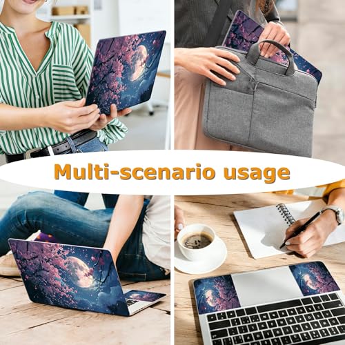 Universal Laptop Skin Sticker with 2 Wrist Pad Decals, 3-Piece Removable Vinyl Laptop Cover, Beautiful Moon Cherry Blossoms Waterproof Anti-Scratch, Easy-Trim Fit for 13.3" 14" 15.6" Laptops - color: Beautiful Moon Cherry Blossoms