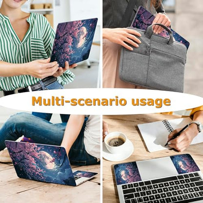 Universal Laptop Skin Sticker with 2 Wrist Pad Decals, 3-Piece Removable Vinyl Laptop Cover, Beautiful Moon Cherry Blossoms Waterproof Anti-Scratch, Easy-Trim Fit for 13.3" 14" 15.6" Laptops - color: Beautiful Moon Cherry Blossoms