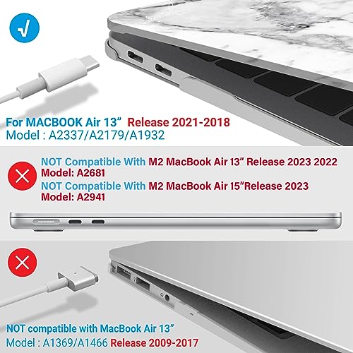IBENZER Compatible with New MacBook Air 13 inch Case 2022 2021 2020 M1 A2337 A2179 A1932, Plastic Hard Shell Case with Keyboard Cover for Mac Retina Display with Touch ID, White Marble, MAT13-WHMB+1 - color: White Marble