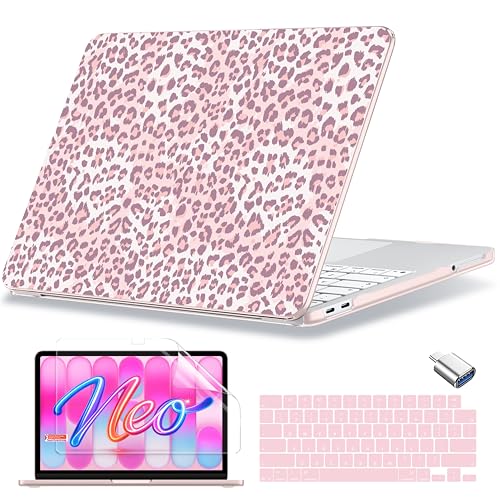 MecBevia for MacBook Neo Case 13 inch 2026 Release Model A3404 with A18 Pro Chip, Hard Shell Cover with Keyboard Cover, Screen Protector, Type C, Pink Leopard Print - color: Pink Leopard Print