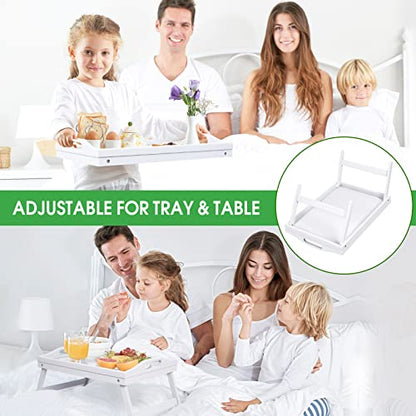 Artmeer Bed Tray Table with Foldable Legs,Bamboo Breakfast Tray with Handles Ideal for Sofa, Bed, Eating,Working,Used As Laptop Desk Snack Tray 2 Pack(White) - color: White-2 Pack