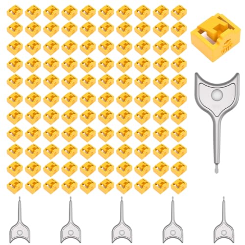 100-Pack RJ45 Port Lock with 5 Keys,Security Network Port Lock & Dust Cover,Female RJ45 Connector Blocker Cap Protector for Computers,Servers,Routers & More (Yellow) - color: Yellow, size: 100+5
