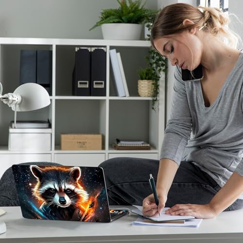 Laptop Skin Sticker Decal 12" 13" 13.3" 14" 15" 15.6",Waterproof Scratch Resistant Vinyl,Reusable Easy to Apply,for MacBook HP Dell Notebooks Netbooks Laptop,2 Wrist Pads,Cute Raccoon - color: Cute Raccoon