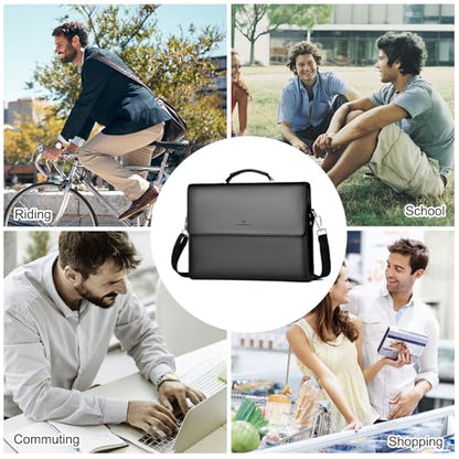 FANDARE Laptop Briefcase Men Notebook Case PU Leather Document Case Cross-Body Shoulder Messenger Bag 12.9 inch Laptop Handbag Work Travel Business School Professional Waterproof Bag Black - color: Black
