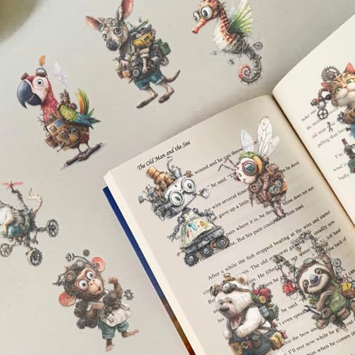 50 Pcs Transparent Ins Punk Animals Transfer Stickers, 1.2-2.36 Inches Gothic Animal Stickers, Waterproof Vinyl for Phone Case Laptop, Edgy Stickers for Ins Lovers Punk Fans - color: Punk Animals-54