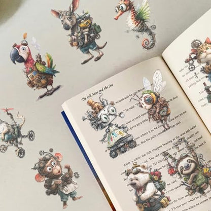 50 Pcs Transparent Ins Punk Animals Transfer Stickers, 1.2-2.36 Inches Gothic Animal Stickers, Waterproof Vinyl for Phone Case Laptop, Edgy Stickers for Ins Lovers Punk Fans - color: Punk Animals-54