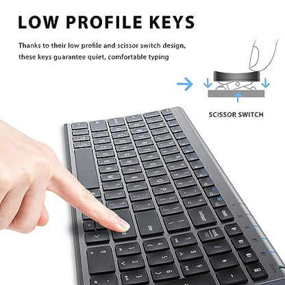 iClever BK10 Bluetooth Keyboard, Wireless Rechargeable Ultra-Slim Keyboard with Long Battery Life, Compatible with iOS, Android, Windows, Mac for iPad, Tablet, Laptop, PC, Phone (Gray Black) - color: gray black