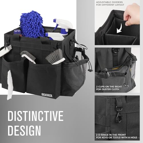 SCAVATA Compact Wearable Cleaning Caddy with Handle & Shoulder Straps | Small Cleaning Supplies Organizer, Under Sink & Car Cleaning Tools Storage Bag for Housekeepers Cleaners, Black - color: Black