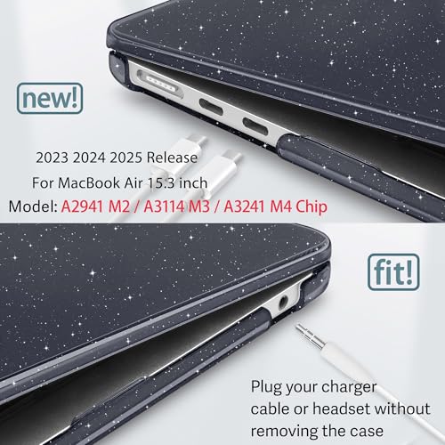 May Chen for 2026 MacBook Air 15 inch Case 2025 2024 2023 A3448 M5 A3241 M4 A3114 M3 A2941 M2 with Liquid Retina Display & Touch ID, Plastic Hard Shell with Keyboard Cover - Black Glitte - color: Black Glitter