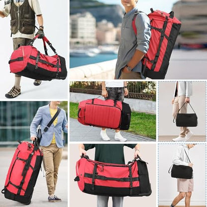 Rolling Duffle Bag with Wheels,86L 30”Carry on Luggage with Wheels,Folding Travel Bag,Duffle Backpack with Separate Shoe Compartment (Red) - color: Red