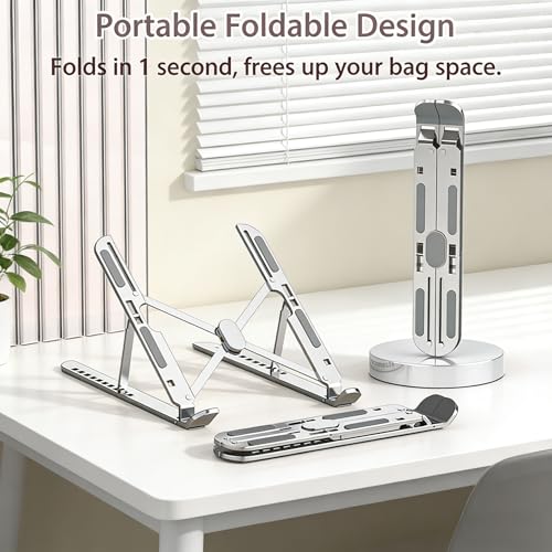 Ergonomic Foldable Computer Stand, 10-Level Height Adjustable Aluminum Laptop Stand, Compatible with 17.3 Inch Laptops, Tablets & Drawing Tablets, for MacBook, HP, Lenovo, Dell (Silver) - color: Silver