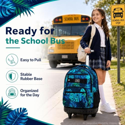3Pcs Rolling Backpack for Men, 19 Inche Adult Bag with Roller Wheels, Wheeled Bookbag Set for Boys - Green - color: Leaf Green
