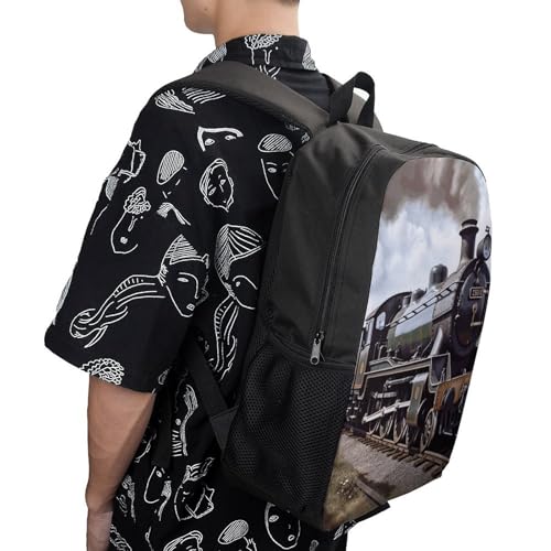 Heavy-Duty Laptop Backpack 17 Inch - 600D Polyester Steam Locomotive Train Backpack Lightweight Shoulder Bag Casual Daypack for Men & Women, Travel Hiking Camping