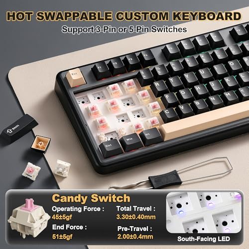 YUNZII B98 PRO QMK/VIA Wireless Mechanical Gaming Keyboard,96% Layout with Numpad and Cute Cat Knob, BT/2.4G/USB-C,Linear Switch Hot Swap Gasket,RGB for Win/Mac (Black, Candy Linear Switch) - color: Black, size: Candy Linear Switch
