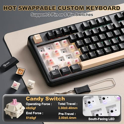 YUNZII B98 PRO QMK/VIA Wireless Mechanical Gaming Keyboard,96% Layout with Numpad and Cute Cat Knob, BT/2.4G/USB-C,Linear Switch Hot Swap Gasket,RGB for Win/Mac (Black, Candy Linear Switch) - color: Black, size: Candy Linear Switch