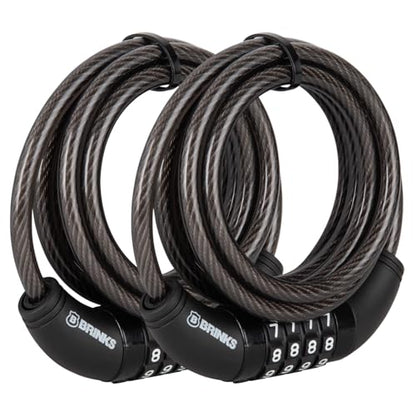 BRINKS 6 ft Outdoor Bike Lock Cable 2 Pack, Anti Theft Self-Coiling Design, Resettable 4-Dial Combination, 5/16" Weather-Resistant Vinyl Coating for Bikes - style: 5/16" 2PK