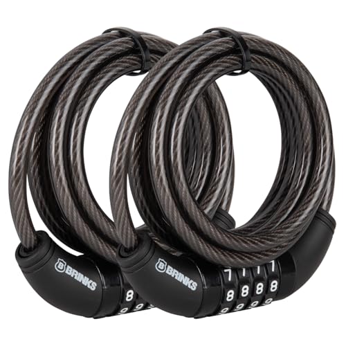 BRINKS 6 ft Outdoor Bike Lock Cable 2 Pack, Anti Theft Self-Coiling Design, Resettable 4-Dial Combination, 5/16" Weather-Resistant Vinyl Coating for Bikes - style: 5/16" 2PK